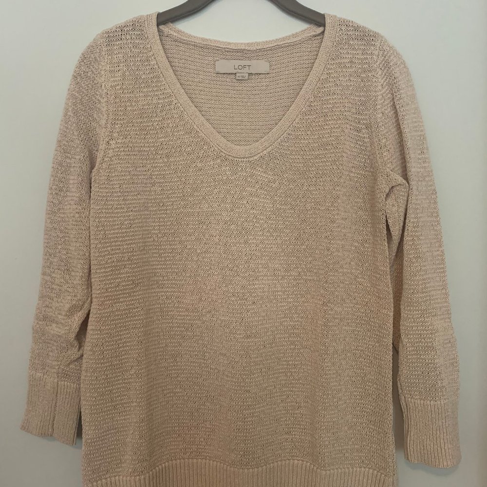 Ann Taylor LOFT Cream Knit Wide-Neck Sweater